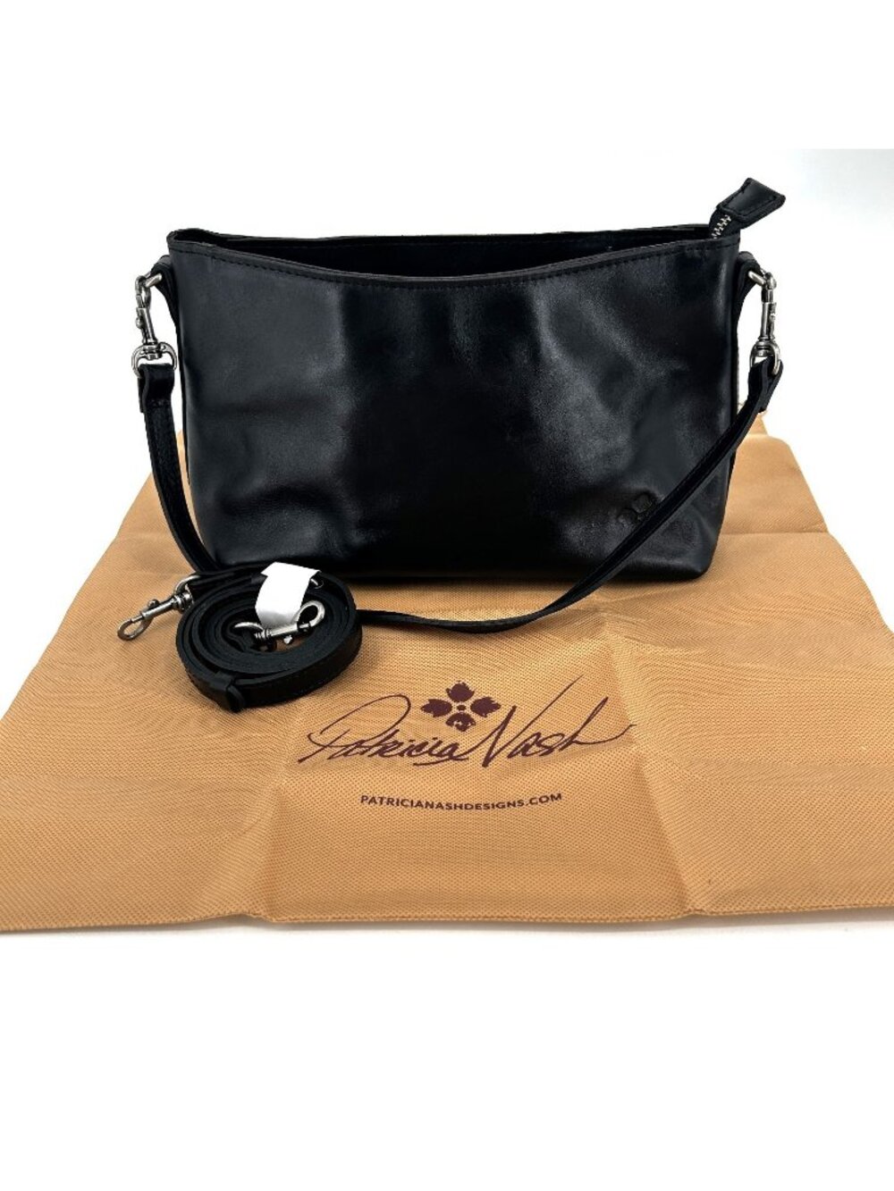 Patricia Nash Betta Shoulder Bag Black Leather Zip Detachable Crossbody Strap